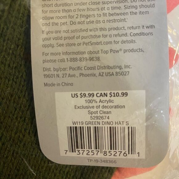 Top Paw NWT Small Pink/Green Dino Hat - Picture 3 of 3
